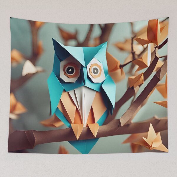 Item preview, Origami Art - Mystical Sentinel: Owl Perched on a Moonlit Tree Branch designed and sold by ArtfulFolds.