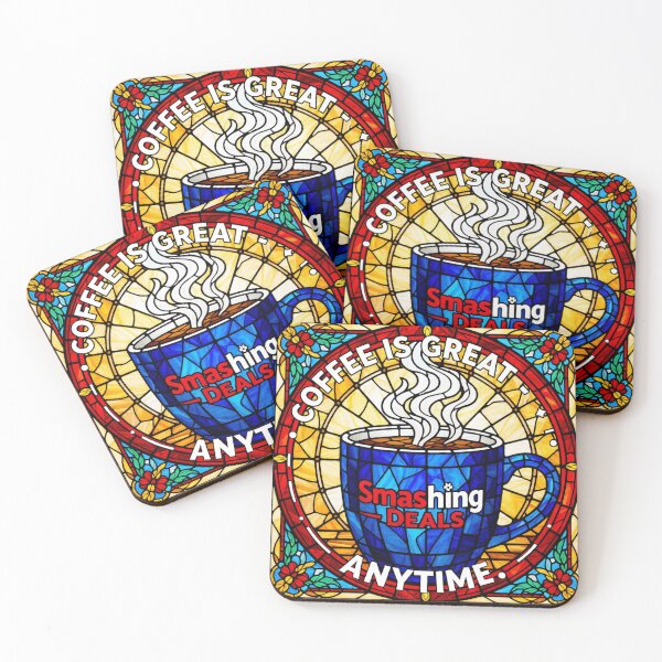 Item preview, coffee is great stained glass style colorful art design designed and sold by SmashingDeals.
