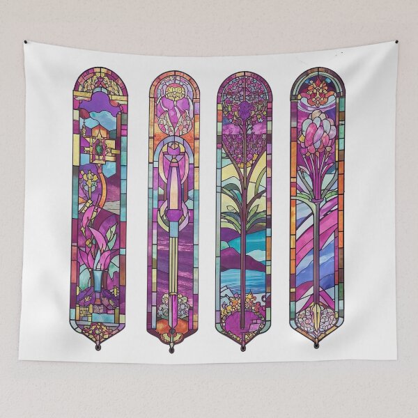 Item preview, Vibrant Purple Floral Stained Glass Panels designed and sold by LanaGustavsson.