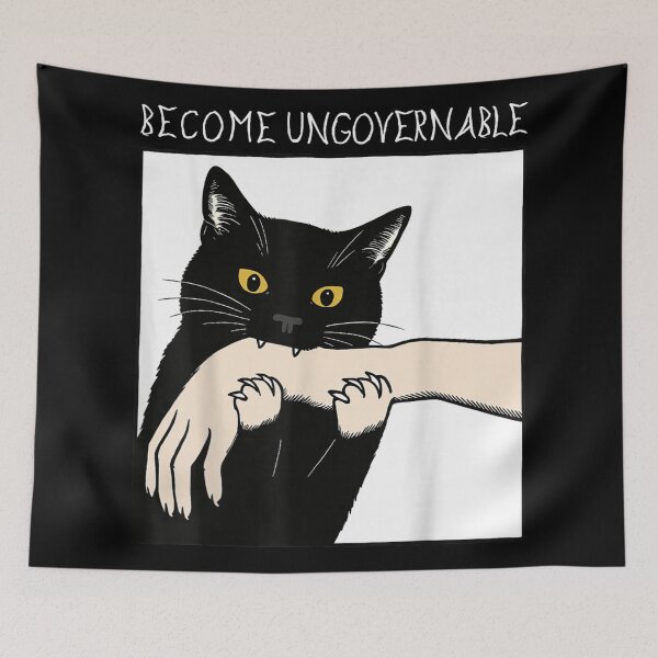 Item preview, Become Ungovernable Black Cat Biting Hand Funny Cat Lover Meme designed and sold by DunciOcukino.