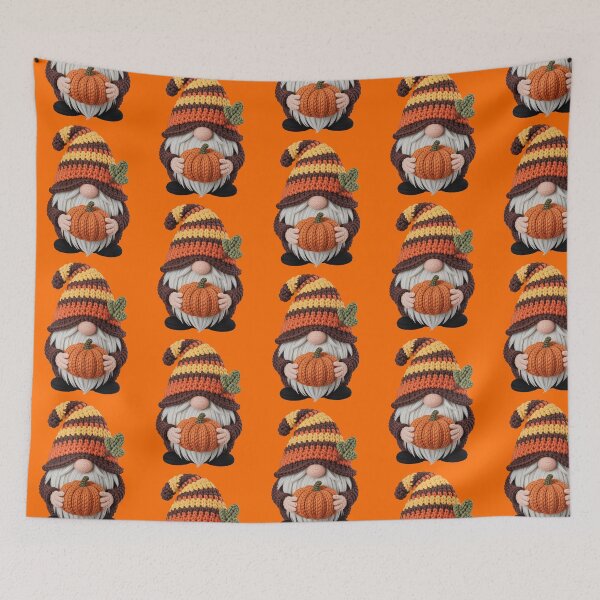 Item preview, Crochet Fall Gnome Holding Pumpkin Cute Autumn Art designed and sold by FreshVibe Prints.