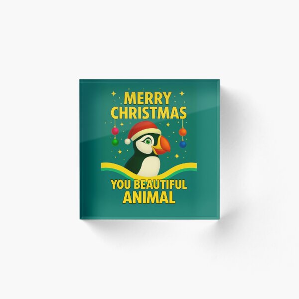 Aperçu de l'œuvre Joyeux Noël Macareux - Macareux mignon avec bonnet de Père Noël - Illustration amusante d'un animal de Noël créée et vendue par AnTartstudios.