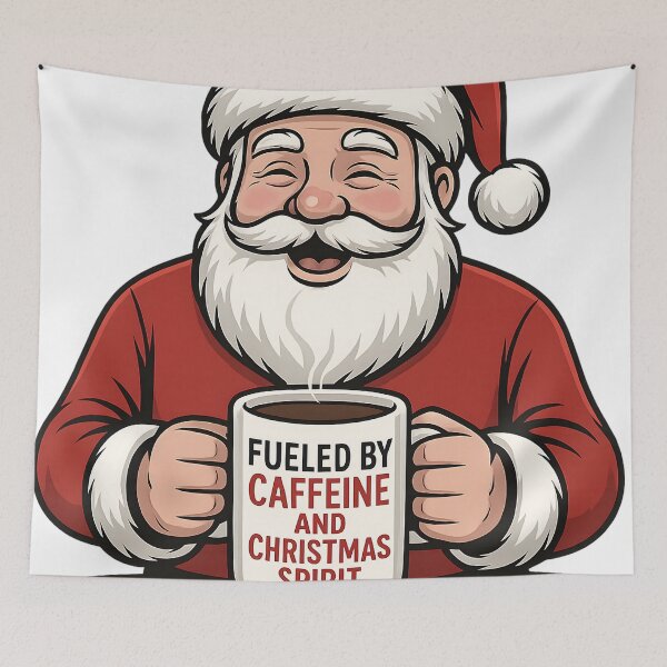 Item preview, Fueled by Caffeine and Christmas Spirit Santa Mug Design designed and sold by ShirtHatch.