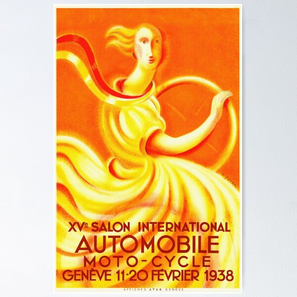 Item preview, Vintage Art Deco Poster | 1938 Geneva Auto & Motorcycle Salon | Bold Colors Geometric Elegance | Classic Automotive Art designed and sold by artofuniverse.