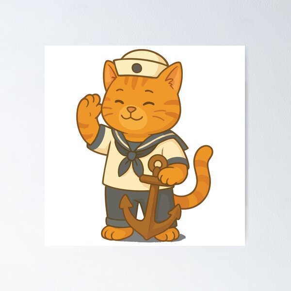 Item preview, Cute Sailor Cat | Adorable Orange Cat Dressed as a Sailor with Anchor | Nautical Cat Illustration designed and sold by PierrelyHO.