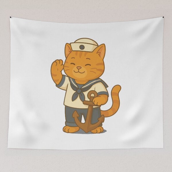 Item preview, Cute Sailor Cat | Adorable Orange Cat Dressed as a Sailor with Anchor | Nautical Cat Illustration designed and sold by PierrelyHO.