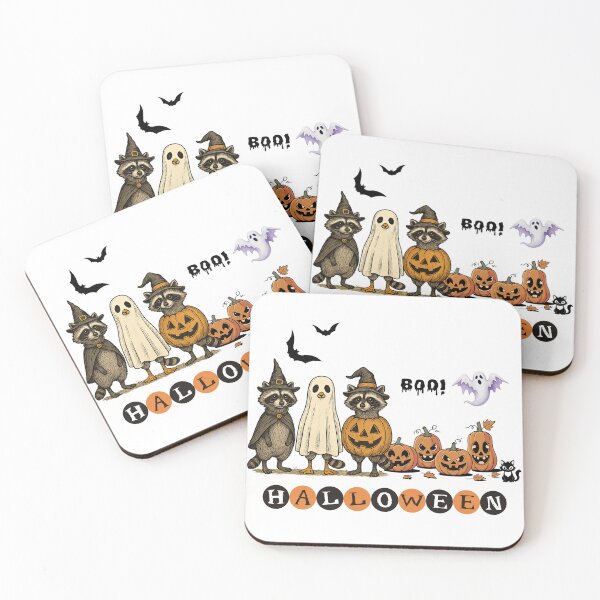 Item preview, Cute Raccoon Halloween Squad | Vintage Ghost and Jack-o'-Lanterns designed and sold by Akarshani  Rumeshika.