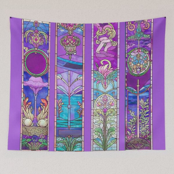 Item preview, Vibrant Purple Floral Stained Glass Panels designed and sold by LanaGustavsson.