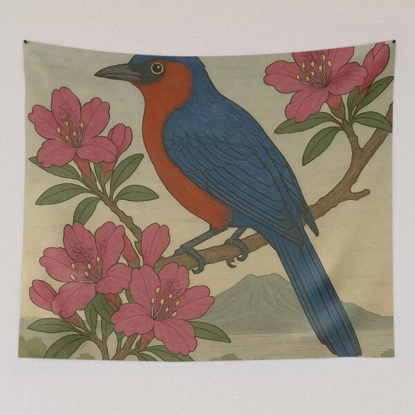 Item preview, Ukiyo-e Style Amami Jay ( RURIKAKESU ) designed and sold by Nature Oracle Ukiyo.