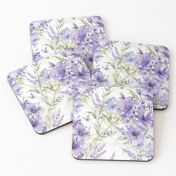 Item preview, Lavender Purple Floral Watercolor Pattern With Delicate Flowers And Butterflies designed and sold by CoolPixels.