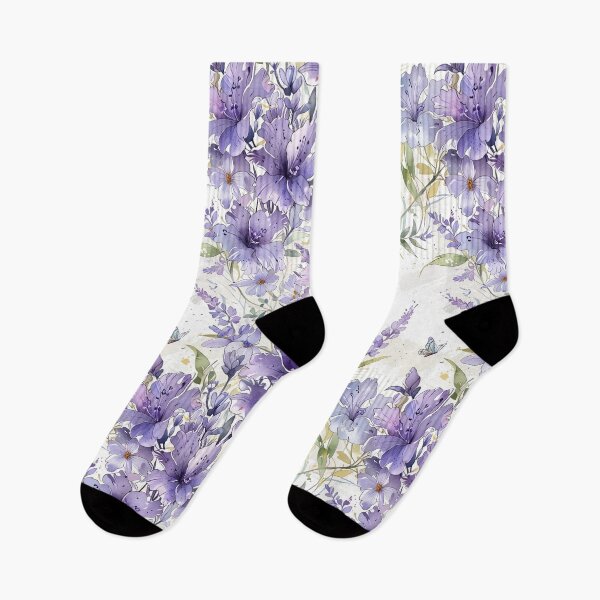 Item preview, Lavender Purple Floral Watercolor Pattern With Delicate Flowers And Butterflies designed and sold by CoolPixels.