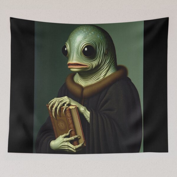 Item preview, The deep one a Creepy Lovecraftian citizen of Innsmouth portrait art designed and sold by Vintage Designs +.