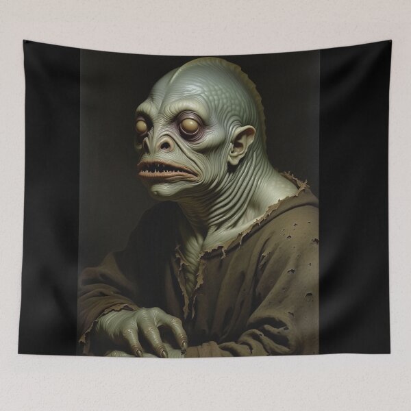 Item preview, The deep one a Creepy Lovecraftian citizen of Innsmouth portrait art designed and sold by Vintage Designs +.
