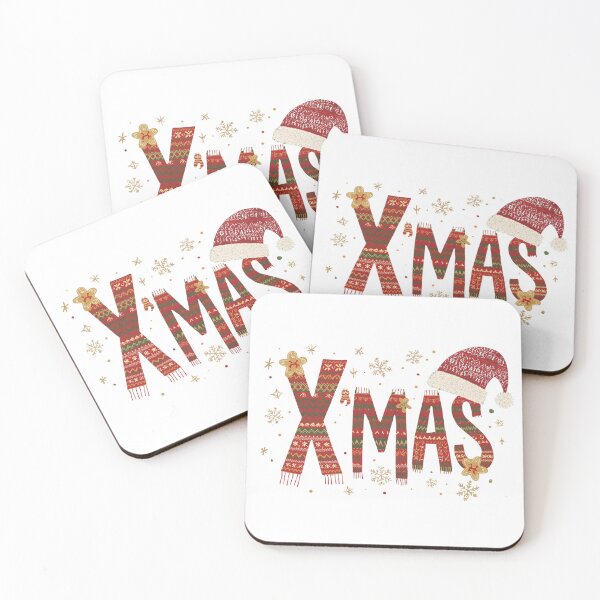 Item preview, Xmas Festive Letters With Knitted Pattern, Santa Hat, and Snowflakes on Black Background designed and sold by KanDa-Shop.