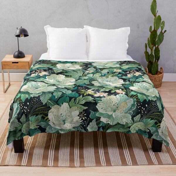 Item preview, Lush Botanical Pattern With Pastel Green Flowers And Rich Green Foliage designed and sold by CoolPixels.