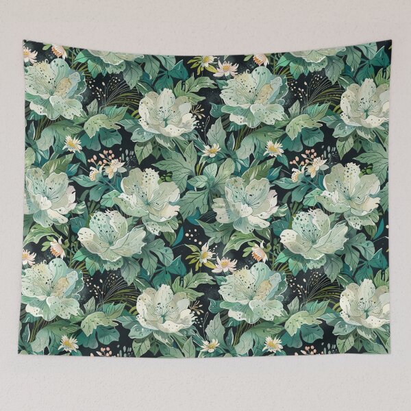 Item preview, Lush Botanical Pattern With Pastel Green Flowers And Rich Green Foliage designed and sold by CoolPixels.