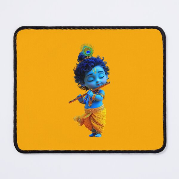 Item preview, Divine Baby Krishna Playing Flute – Cute Bal Krishna Art on Bright Yellow Background designed and sold by ClickNConnect.