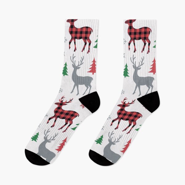 Item preview, Buffalo Plaid Deer & Pine Tree Christmas Pattern – Red, Gray & Green Seamless Holiday Design for Throw Pillow & Blanket designed and sold by ZyxDes.