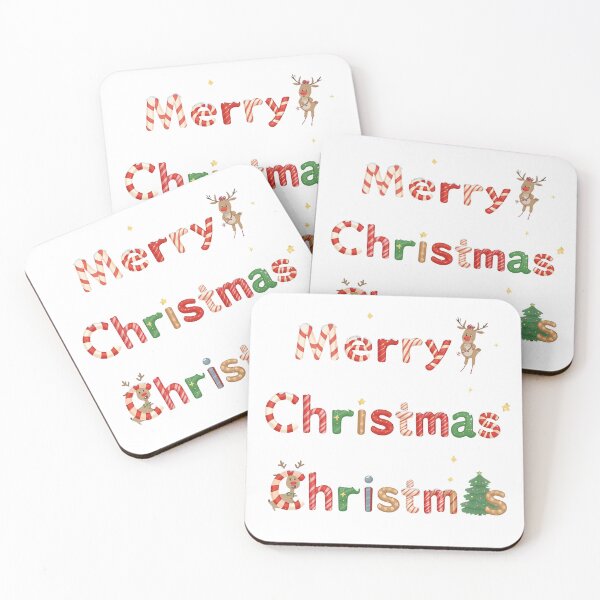 Item preview, Merry Christmas Festive Candy Cane Letters With Reindeer And Tree On Black Background designed and sold by KanDa-Shop.