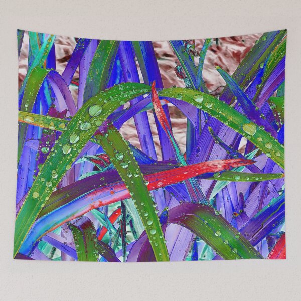 Item preview, Abstract Macro Raindrops on Indigo & Green Leaves designed and sold by SXW Designs.