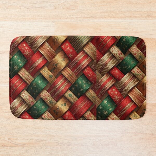 Item preview, Festive Christmas Ribbon Weave Pattern – Red, Green, and Gold Holiday Basketweave Design designed and sold by PixelVibe782.