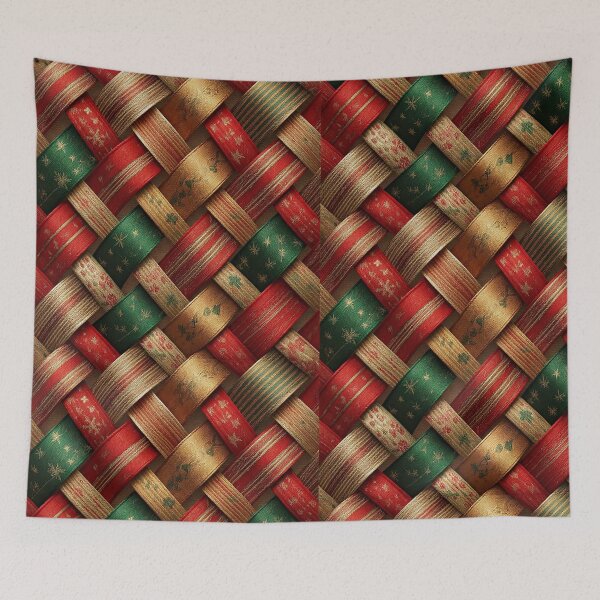 Item preview, Festive Christmas Ribbon Weave Pattern – Red, Green, and Gold Holiday Basketweave Design designed and sold by PixelVibe782.