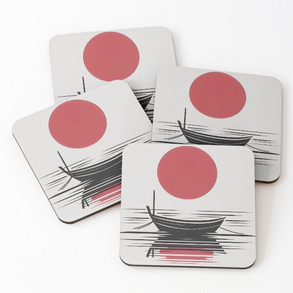 Item preview, Minimalist Japanese Boat and Red Sun — Tranquil Ukiyo-e Inspired Line Art designed and sold by Ascend777.