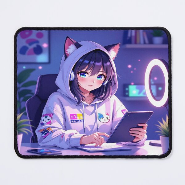 Item preview, DoledUp Gen Z Cat? at a sleek desk with LED lights – streaming vibes & digital coolness designed and sold by FotoworldEdel.