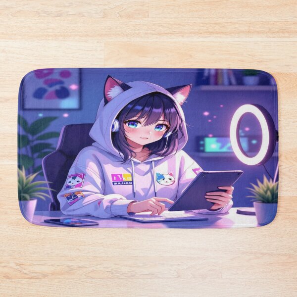 Item preview, DoledUp Gen Z Cat? at a sleek desk with LED lights – streaming vibes & digital coolness designed and sold by FotoworldEdel.