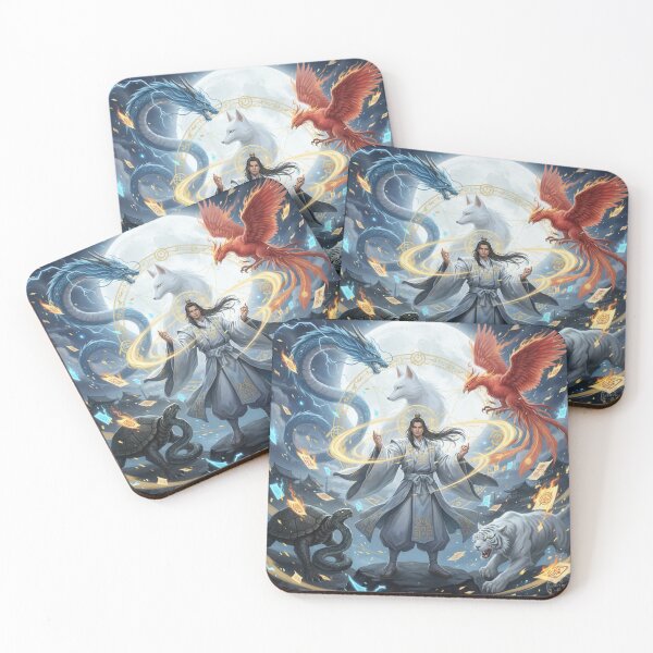 Item preview, Abe no Seimei and the Four Divine Beasts – Japanese Onmyoji Fantasy Art by Mori no Akari designed and sold by Mori-no-Akari.