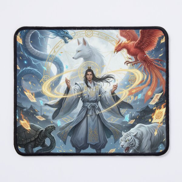 Item preview, Abe no Seimei and the Four Divine Beasts – Japanese Onmyoji Fantasy Art by Mori no Akari designed and sold by Mori-no-Akari.