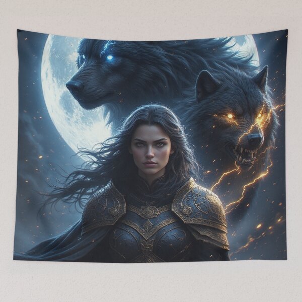 Item preview, Dual Spirit Wolf Goddess — Lunar & Fire Alpha Guardian Warrior by NegarTv Designs designed and sold by NegarTv Designs.