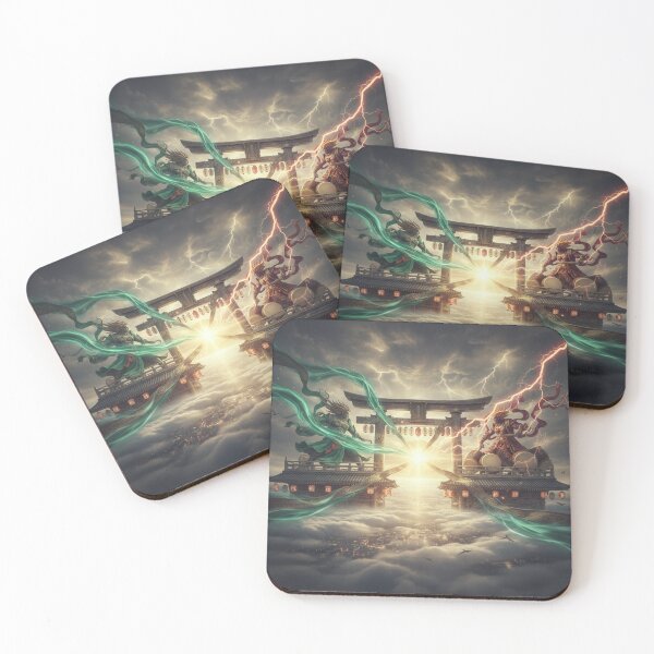 Item preview, Fujin & Raijin — Guardians of Wind and Thunder | Japanese Mythical Art designed and sold by Mori-no-Akari.