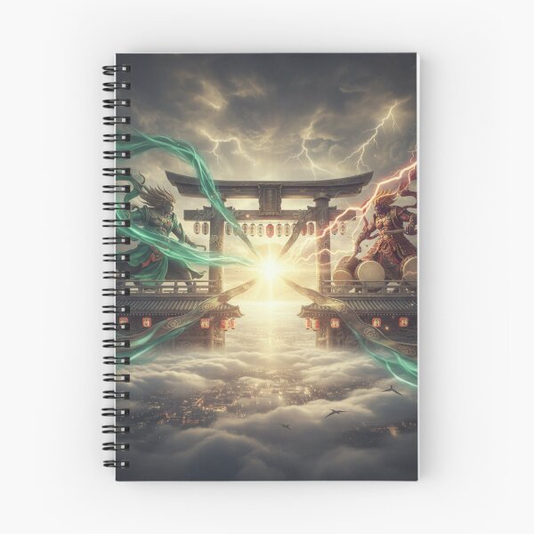 Item preview, Fujin & Raijin — Guardians of Wind and Thunder | Japanese Mythical Art designed and sold by Mori-no-Akari.