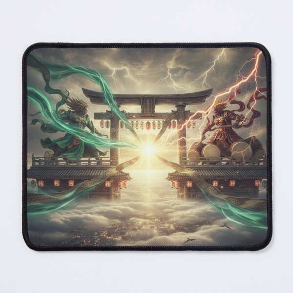Item preview, Fujin & Raijin — Guardians of Wind and Thunder | Japanese Mythical Art designed and sold by Mori-no-Akari.