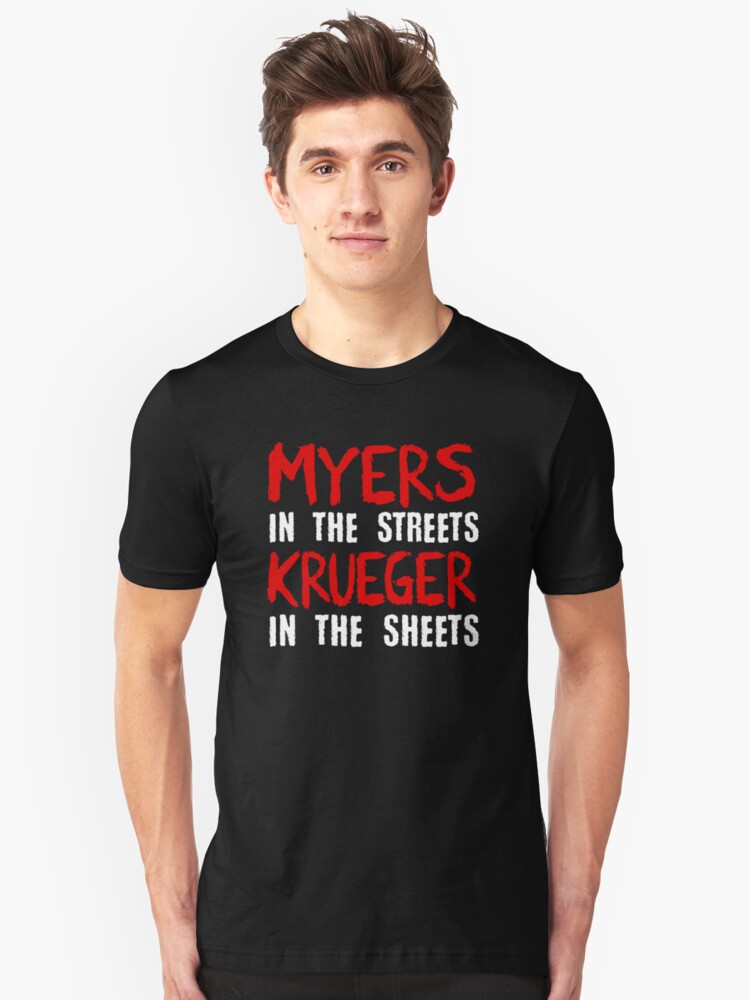 Alternate view of Myers in the streets - Krueger in the sheets Slim Fit T-Shirt