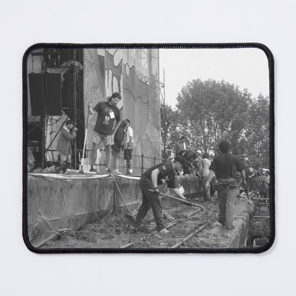 Item preview, Stage Hands Shoveling Mud And Grass At Woodstock 94 designed and sold by ConcertImages.