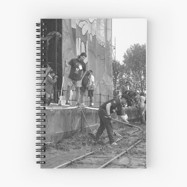 Item preview, Stage Hands Shoveling Mud And Grass At Woodstock 94 designed and sold by ConcertImages.