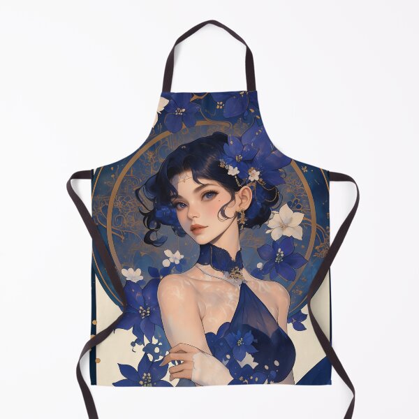Item preview, Woman in blue surrounded by blue and white flowers. designed and sold by Lenycherry_art.
