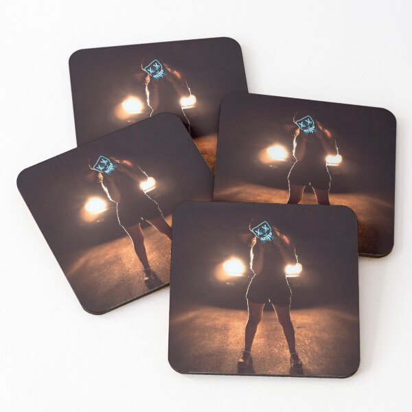 Item preview, Glowing Blue Neon Mask Silhouette with Car Headlights designed and sold by MDB_Shop.