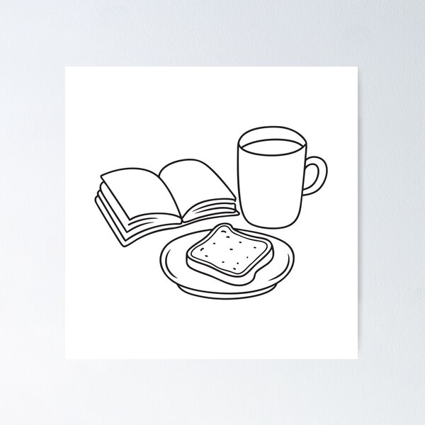 Item preview, A toast in plate beside a mug and opened book designed and sold by rasagamastore.