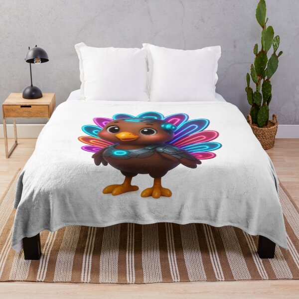 Item preview, Cute Cyberpunk Turkey with Neon Feathers | Kawaii Thanksgiving Futuristic Character Art designed and sold by Moons Studio.