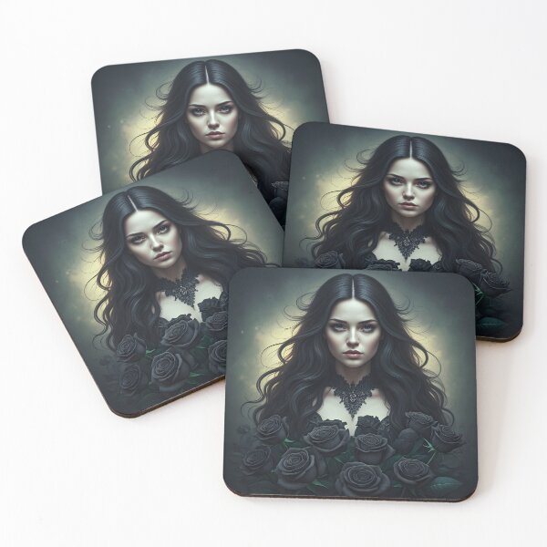 Item preview, Dark Elegance – Black-Haired Beauty with Black Roses designed and sold by PawPrintedArt.