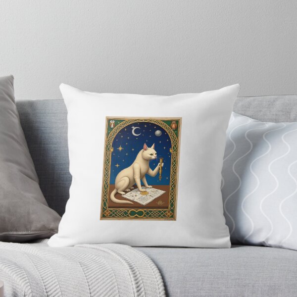 Artikelvorschau, Astrolabium mit cremefarbener Katze, mittelalterliche Astronomiekunst entworfen und verkauft von PictorialWhimsy.