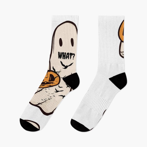 Item preview, Funny Ghost Design  ‘What’ Retro Halloween Art with Pumpkin & Bats designed and sold by Fanatic Nerd.