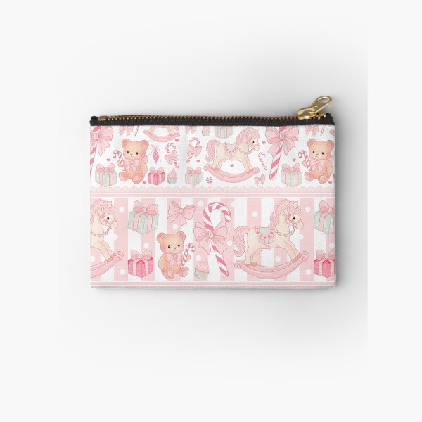 Item preview, Patrón navideño sin costuras en tonos pastel rosa | Papel digital con caballito de madera, osito y bastón de caramelo | Navidad coqueta | Archivo de patrón navideño en tonos pastel designed and sold by Sunnyneststudio.