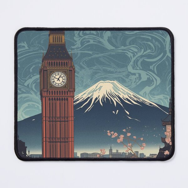 Item preview, Big Ben and Mount Fuji – Japanese Ukiyo-e Woodblock Cityscape designed and sold by Vandy Fullam.