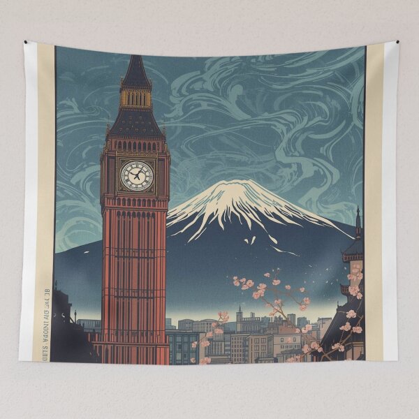 Item preview, Big Ben and Mount Fuji – Japanese Ukiyo-e Woodblock Cityscape designed and sold by Vandy Fullam.