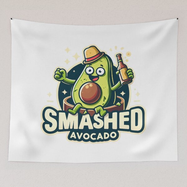Item preview, Funny Smashed Avocado Cartoon with a Drink and Hat. designed and sold by The-T-In-Retro.