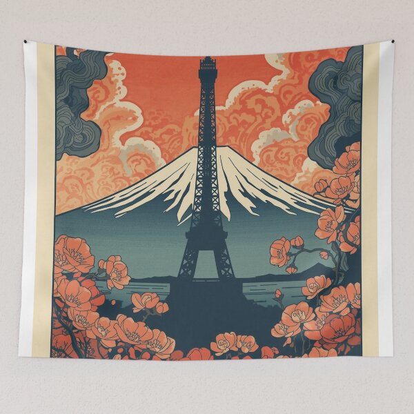 Item preview, Eiffel Tower and Mount Fuji – Japanese Ukiyo-e Woodblock Cityscape designed and sold by Vandy Fullam.